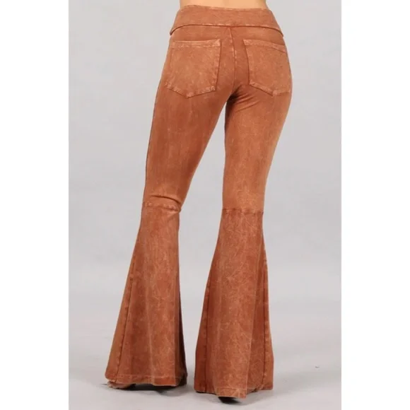 SOLD OUT Sugar Almond Mineral Wash French Terry Flared Bell Bottom Pull On Pants - Picture 2 of 5